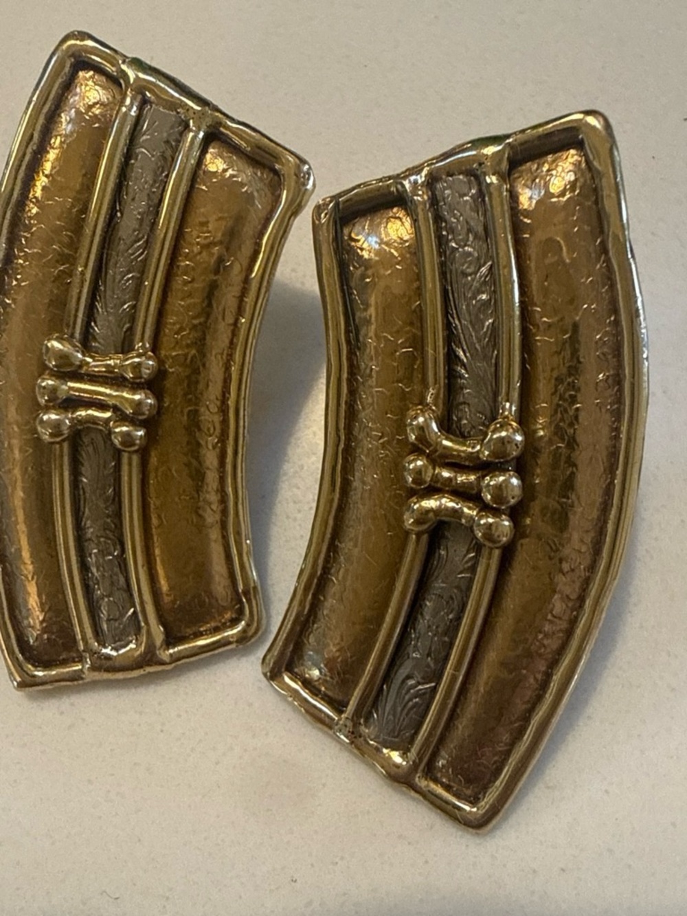 Vintage Mexican Gold-Tone Curved Clip-On Earrings